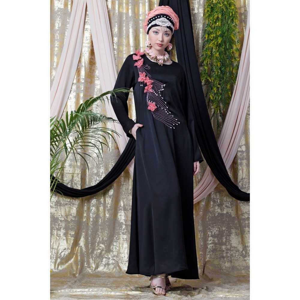 Nazneen applique flowers Hand work Party Nida Abaya