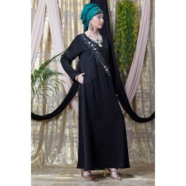 Nazneen Hand Embroidered Flare Nida Abaya