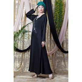 Nazneen Hand Embroidered Flare Nida Abaya