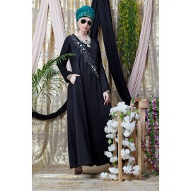 Nazneen Hand Embroidered Flare Nida Abaya