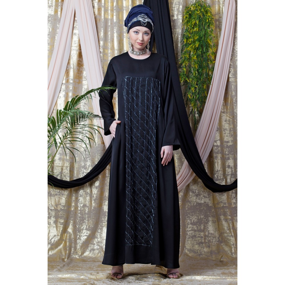 Nazneen Diamond Motif Hand Embroidered Flare Nida Abaya