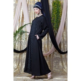 Nazneen Diamond Motif Hand Embroidered Flare Nida Abaya