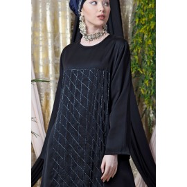 Nazneen Diamond Motif Hand Embroidered Flare Nida Abaya