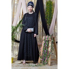 Nazneen Diamond Motif Hand Embroidered Flare Nida Abaya