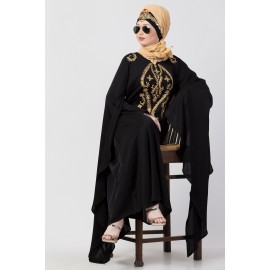 Nazneen Extra Long Wings Sleeve Embroidered Party Abaya