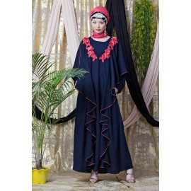 Nazneen Front Long Frill Contrast Flowers Party Abaya