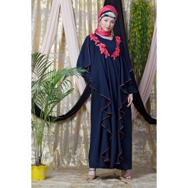 Nazneen Front Long Frill Contrast Flowers Party Abaya