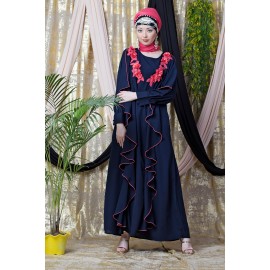 Nazneen Front Long Frill Contrast Flowers Party Abaya