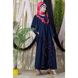 Nazneen Front Long Frill Contrast Flowers Party Abaya