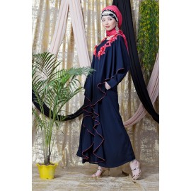 Nazneen Front Long Frill Contrast Flowers Party Abaya