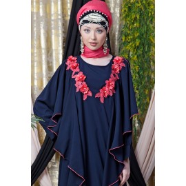 Nazneen Front Long Frill Contrast Flowers Party Abaya