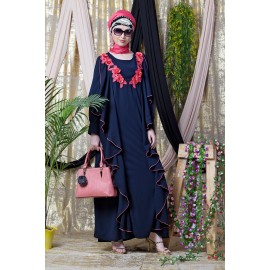 Nazneen Front Long Frill Contrast Flowers Party Abaya