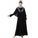 Nazneen Front Long Frill Contrast Flowers Party Abaya