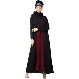 Nazneen Front Embroidered Zip At Neck Nida Abaya