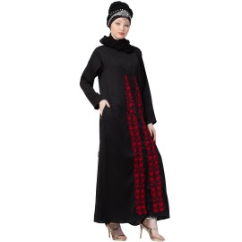 Nazneen Front Embroidered Zip At Neck Nida Abaya