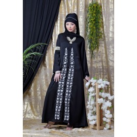 Nazneen Front Embroidered Zip At Neck Nida Abaya