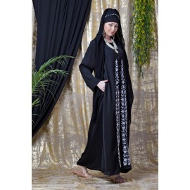 Nazneen Front Embroidered Zip At Neck Nida Abaya