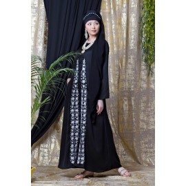 Nazneen Front Embroidered Zip At Neck Nida Abaya