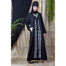 Nazneen Front Embroidered Zip At Neck Nida Abaya