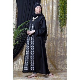 Nazneen Front Embroidered Zip At Neck Nida Abaya