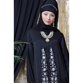 Nazneen Front Embroidered Zip At Neck Nida Abaya