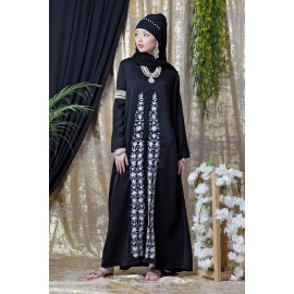 Nazneen Front Embroidered Zip At Neck Nida Abaya