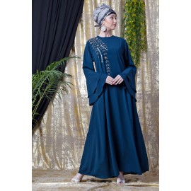 Nazneen Hand Work Teal Party Abaya