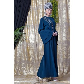 Nazneen Hand Work Teal Party Abaya