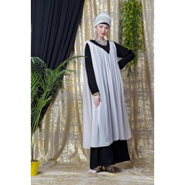 Nazneen Embroidered Neck Band Double Layer Party Abaya