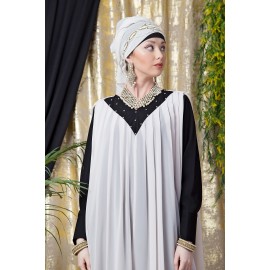 Nazneen Embroidered Neck Band Double Layer Party Abaya