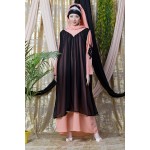 Nazneen Embroidered Neck Band Double Layer Party Abaya