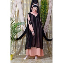 Nazneen Embroidered Neck Band Double Layer Party Abaya