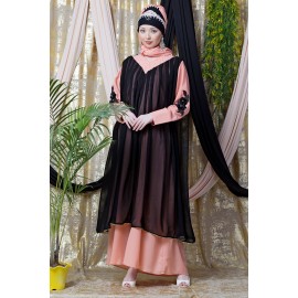 Nazneen Embroidered Neck Band Double Layer Party Abaya