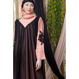 Nazneen Embroidered Neck Band Double Layer Party Abaya