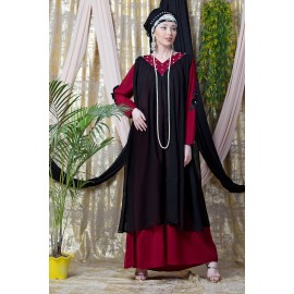 Nazneen Embroidered Neck Band Double Layer Party Abaya