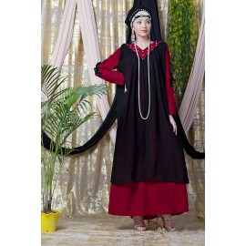 Nazneen Embroidered Neck Band Double Layer Party Abaya