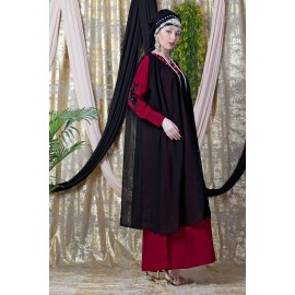 Nazneen Embroidered Neck Band Double Layer Party Abaya