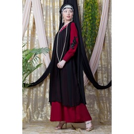 Nazneen Embroidered Neck Band Double Layer Party Abaya