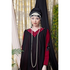 Nazneen Embroidered Neck Band Double Layer Party Abaya