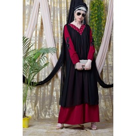 Nazneen Embroidered Neck Band Double Layer Party Abaya