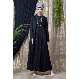 Nazneen Front Open With Pleats From Waist Casual Abaya