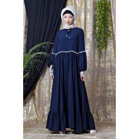 Nazneen Balloon Sleeve Pom Pom Lace Bohemian Abaya