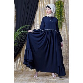 Nazneen Balloon Sleeve Pom Pom Lace Bohemian Abaya