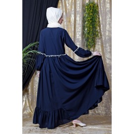 Nazneen Balloon Sleeve Pom Pom Lace Bohemian Abaya