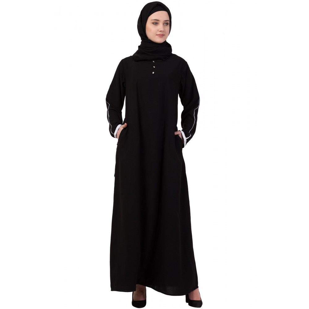 Nazneen Contrast Piping at Sleeve Casual Abaya