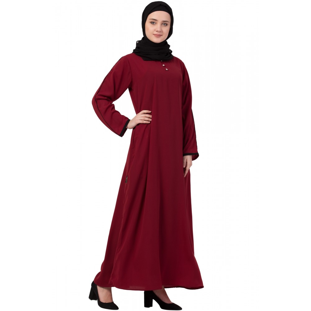 Nazneen Contrast Piping at Sleeve Casual Abaya