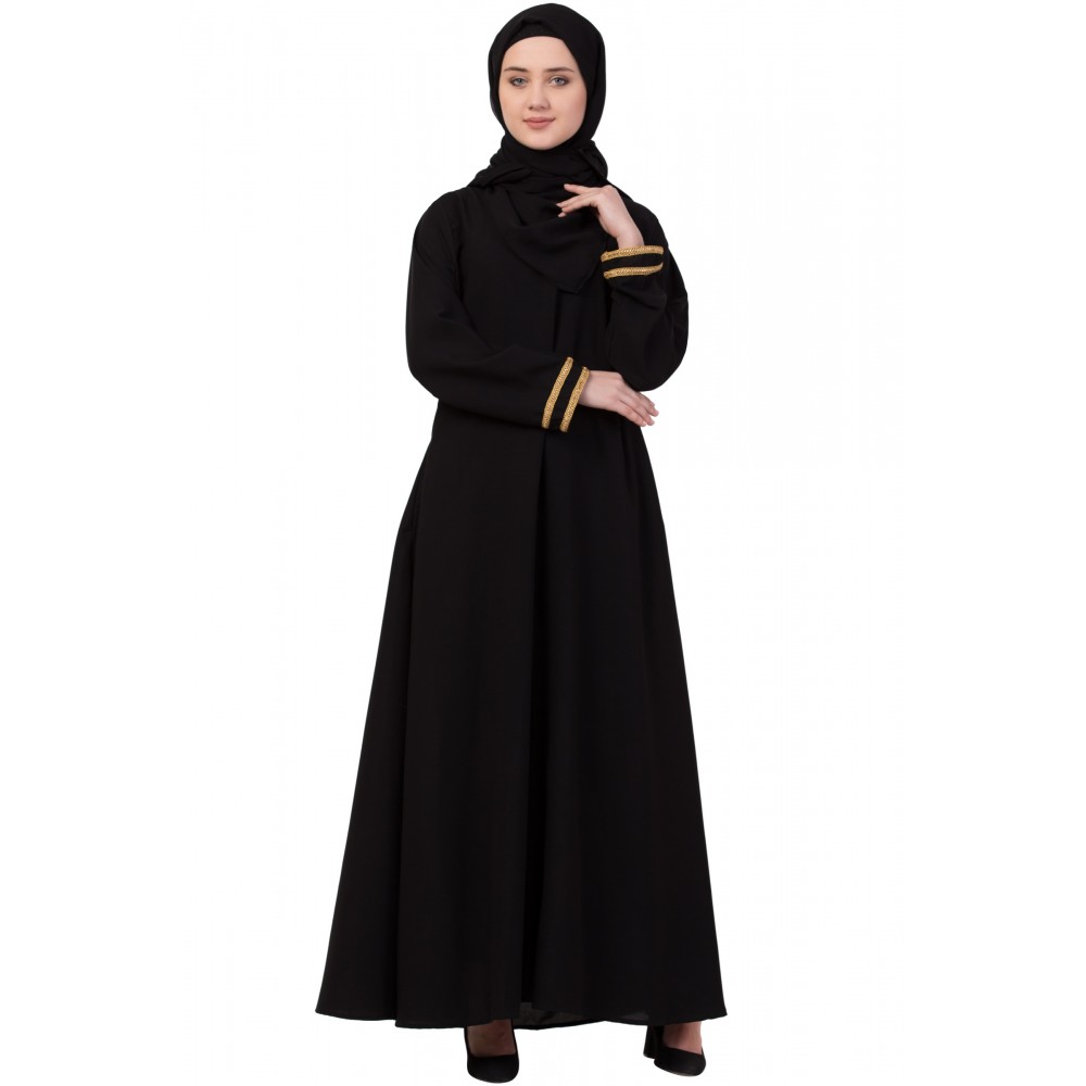 Nazneen Golden Lace at Sleeve Casual Abaya