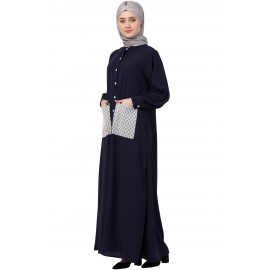 Nazneen Front Open White Patch Pocket Casual Abaya