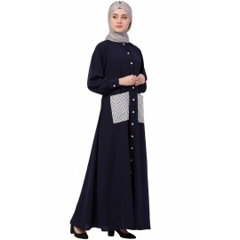 Nazneen Front Open White Patch Pocket Casual Abaya