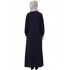 Nazneen Front Open White Patch Pocket Casual Abaya